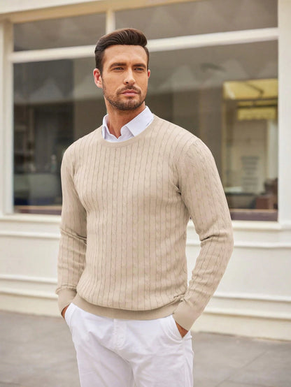 Men'S Solid Color Cable Knit Sweater