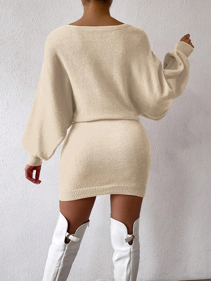 Chiquease Graphic Pattern Batwing Sleeve Sweater Dress Fall Winter Cloth for Women