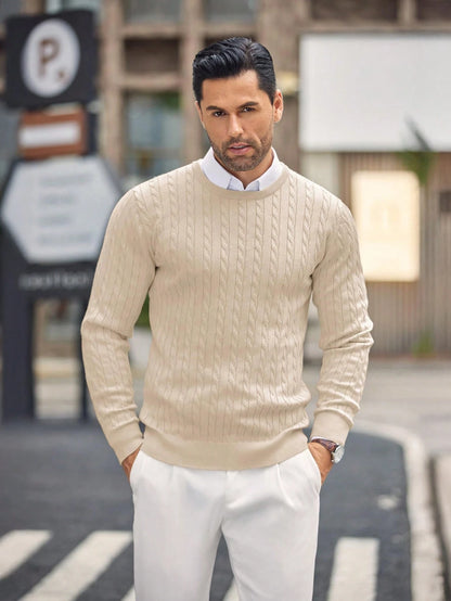 Men'S Solid Color Cable Knit Sweater