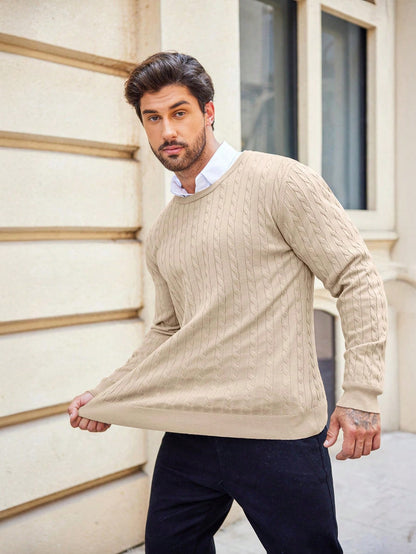 Men'S Solid Color Cable Knit Sweater